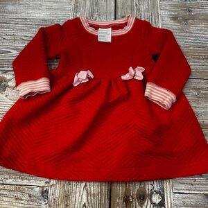 First Impressions Red Baby Dress with Pink Stripes